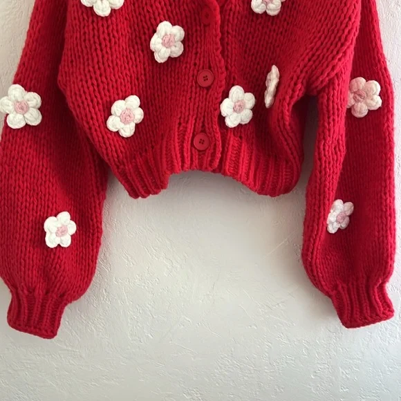 Anthropologie Luna Ivy Cardigan Sweater 3D Flowers Medium - Picture 3 of 9